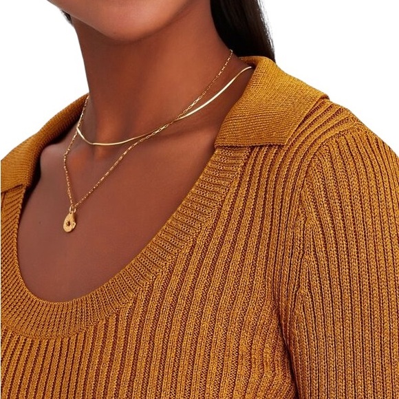 Intermix Collared Scoop Neck Copper Orange Ribbed Knit Cropped Sweater Top - S - Picture 3 of 15